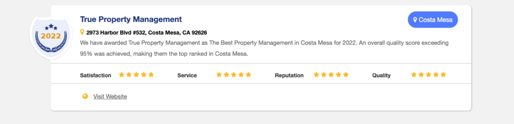 True Property Management Named Best Property Management Co. in Costa Mesa